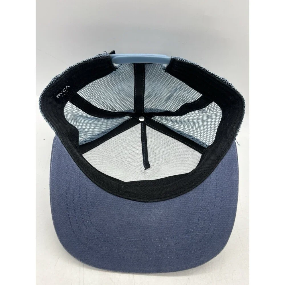 RVCA Trucker Hat Mid Fit Blue Snapback Mesh Rubber Logo Beach Surf Cap OSFM